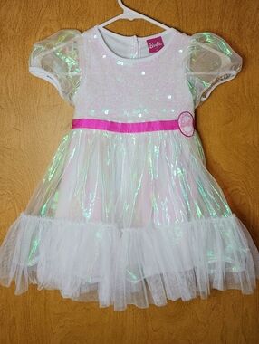Barbie Iridescent White Dress with Hot Pink Sash 3T
